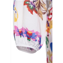 Çok Renkli Çiçek Desenli Kuşaklı Mini Dokuma Balon Kollu %100 Pamuklu Kimono&Kaftan TBBSS25DE00001