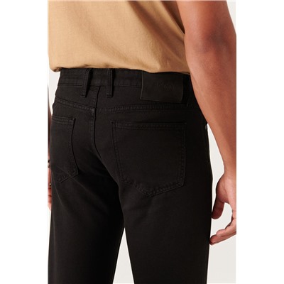 Siyah Armürlü Esnek 5 Cepli Slim Fit Dar Kesim Kanvas Pantolon