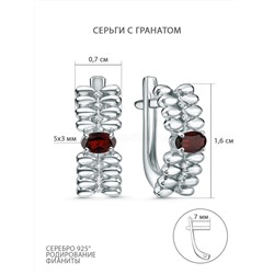 Серьги из серебра с гранатом и фианитами родированные 3921028664р404