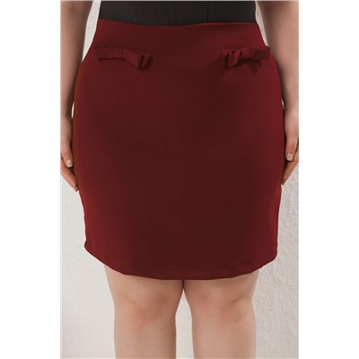 Bordo Mini Fiyonklu Dokuma Büyük Beden Etek TBBSS25AZ00024