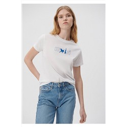 MaviKedi Logo Baskılı Beyaz Tişört Regular Fit / Normal Kesim 1611478-620