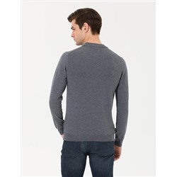 Antrasit Melanj Slim Fit Yarım Balıkçı Yaka Basic Triko Kazak