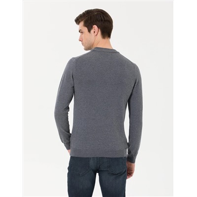 Antrasit Melanj Slim Fit Yarım Balıkçı Yaka Basic Triko Kazak