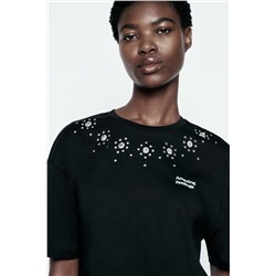 SLOGAN T-SHIRT WITH RHINESTONES