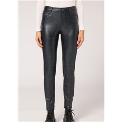 Skinny Thermo-Leggings in Lederoptik mit Allover-Nieten