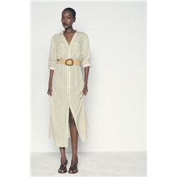 BELTED STRIPED SHIRT DRESS