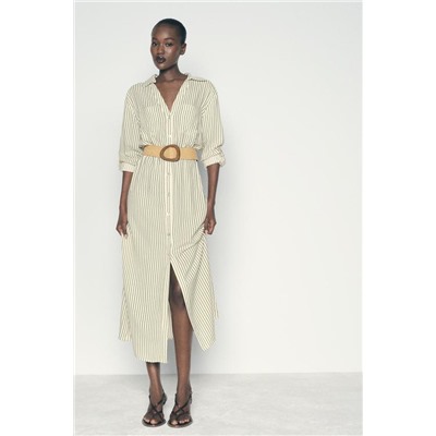 BELTED STRIPED SHIRT DRESS