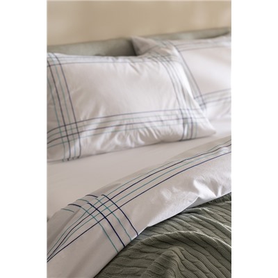 Holly King Size %100 Pamuk Nevresim Takımı - Beyaz/Turkuaz