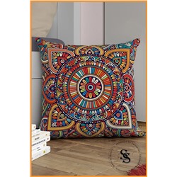 Saso Patchwork Mandala Desenli Dijital Baskılı Kırlent Kılıfı SasoNew006