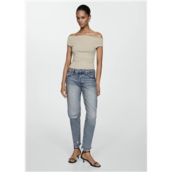 Jeans girlfriend tiro bajo rotos