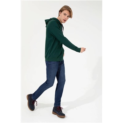Erkek Yeşil Kapüşonlu Basic Sweatshirt