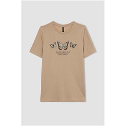 Defacto Traditional Regular Fit Bisiklet Yaka Kelebek Desenli Kısa Kollu Tişört Z6443AZ23SP