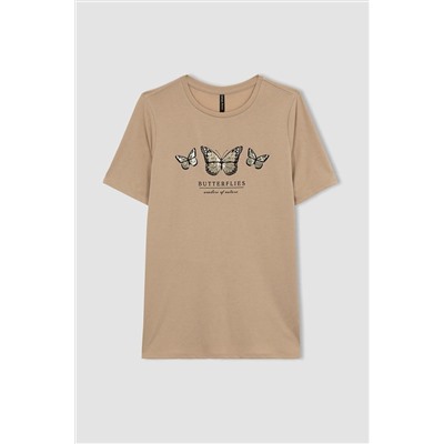 Defacto Traditional Regular Fit Bisiklet Yaka Kelebek Desenli Kısa Kollu Tişört Z6443AZ23SP