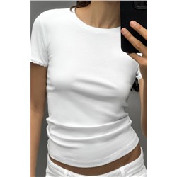 T-SHIRT WITH FAUX PEARLS SLEEVES