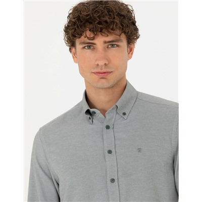 Haki Slim Fit Uzun Kollu Gömlek