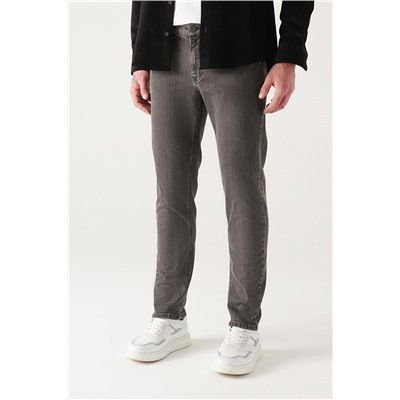 Gri Eskitme Yıkamalı Likralı Slim Fit Dar Kesim Jean Pantolon