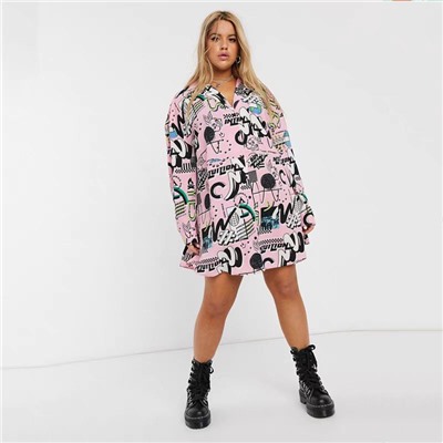 Женская рубашка Plus Size  Весёлый мультяшный принт