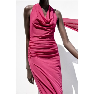 DRAPED TULLE HALTERNECK DRESS
