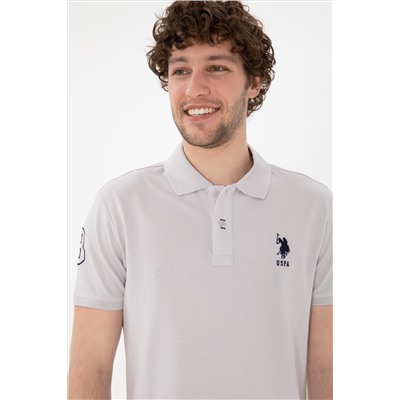 Erkek Slim Fit Polo Yaka Açık Gri Basic Tişört