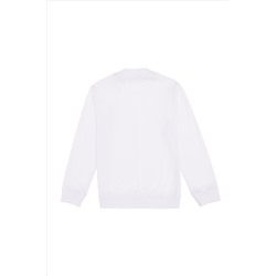 Erkek Çocuk Beyaz Basic Bisiklet Yaka Sweatshirt