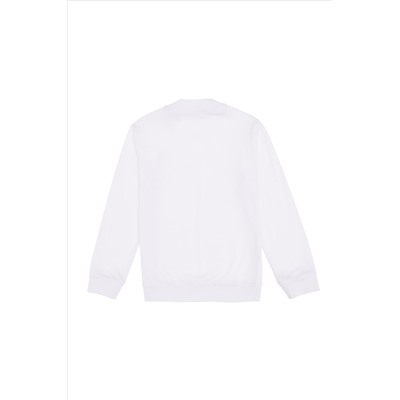 Erkek Çocuk Beyaz Basic Bisiklet Yaka Sweatshirt