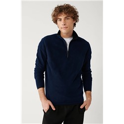 Avva Erkek Lacivert Dik Yaka Soğuğa Dayanıklı Yarım Fermuarlı Standart Fit Normal Kesim Polar Sweatshirt E001068