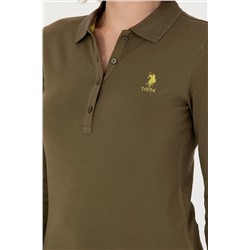 Kadın Haki Basic Polo Yaka Sweatshirt