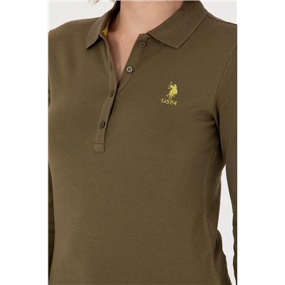 Kadın Haki Basic Polo Yaka Sweatshirt