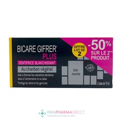 Gifrer Bicare Plus Dentifrice Blanchissant Au Charbon Végétal 2x75mlLot  × 2