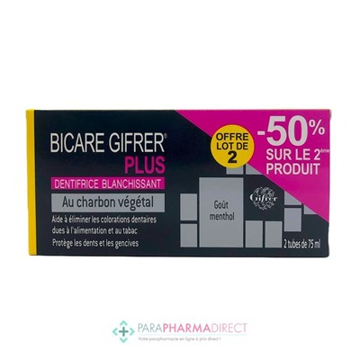 Gifrer Bicare Plus Dentifrice Blanchissant Au Charbon Végétal 2x75mlLot  × 2