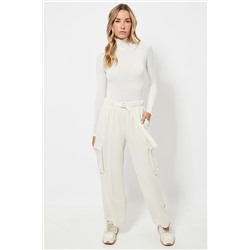 Pantalón cargo cintura alta - Crudo