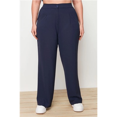 Lacivert Lastikli Yüksek Bel Pileli Wide Leg Dokuma Pantolon TBBSS22PL0448
