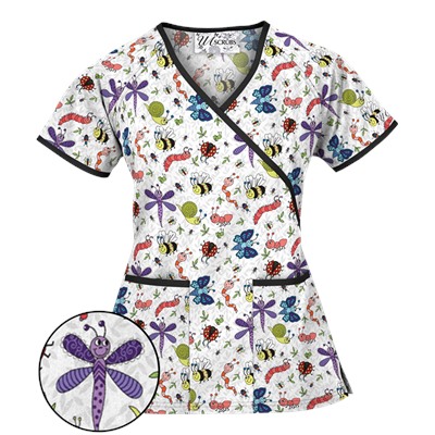 UA A Bug's Life Grey Mock Wrap Scrub Top