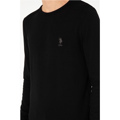 Erkek Slim Fit Bisiklet Yaka Siyah Basic Kazak