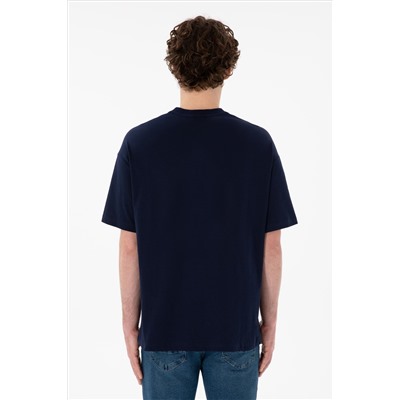 Erkek Oversize Fit Bisiklet Yaka Lacivert Tişört