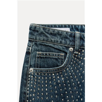 TRF RELAXED OVERSIZE RHINESTONE MID-WAIST JEANS