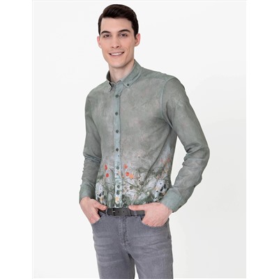 Haki Slim Fit Uzun Kollu Gömlek