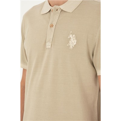 Erkek Slim Fit Polo Yaka Açık Haki Basic Tişört