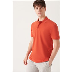 Koyu Turuncu %100 Pamuk Serin Tutan Polo Yaka T-Shirt
