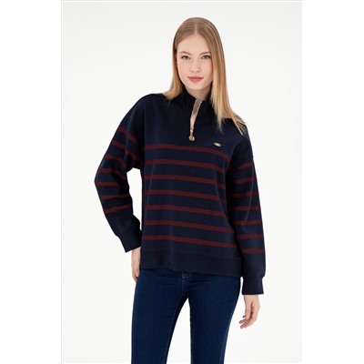Kadın Dik Yaka Lacivert Sweatshirt