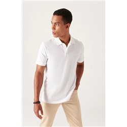 Avva Erkek Beyaz %100 Mısır Pamuğu Standart Fit Normal Kesim 3 Düğmeli Polo Yaka T-shirt B001027