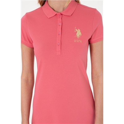 Kadın Koyu Pembe Polo Yaka Mini Boy Örme Elbise