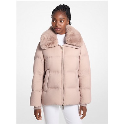 Quilted Puffer Jacket With Faux Fur Collar