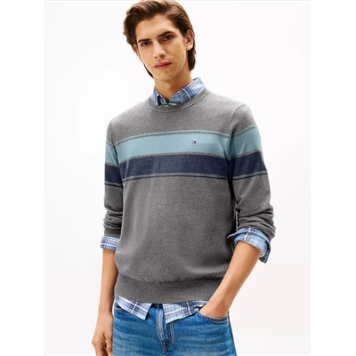 Block-Stripe Crewneck Sweater
