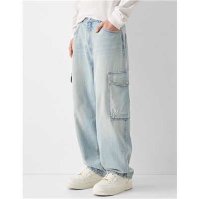 Faded dirty effect skater fit cargo jeans