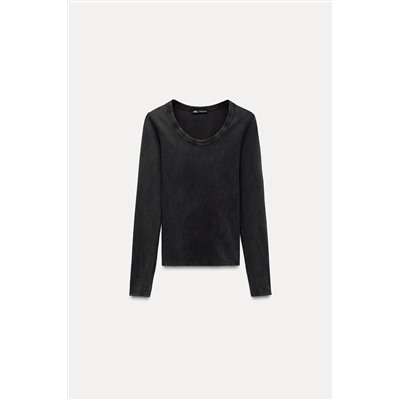 WASHED EFFECT ROLL NECK T-SHIRT
