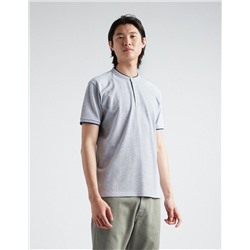 Mandarin Collar Polo, Men, Light Grey