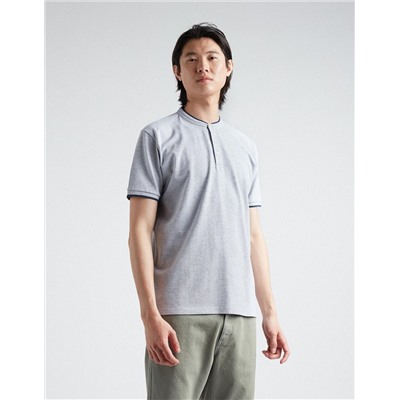 Mandarin Collar Polo, Men, Light Grey