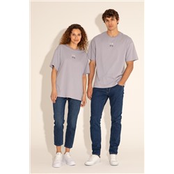 Erkek Comfort Fit Bisiklet Yaka Gri Tişört