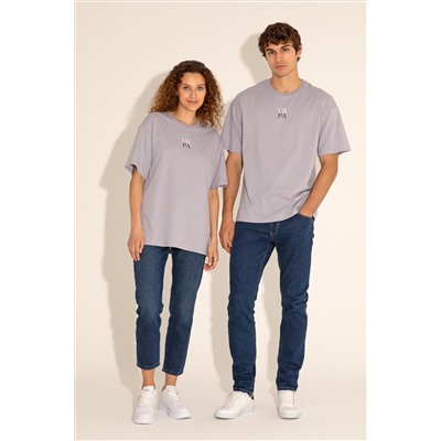 Erkek Comfort Fit Bisiklet Yaka Gri Tişört